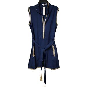 OrderPlus Women's Dress Size Medium Navy Blue & Gold Trim with Tassle Belt